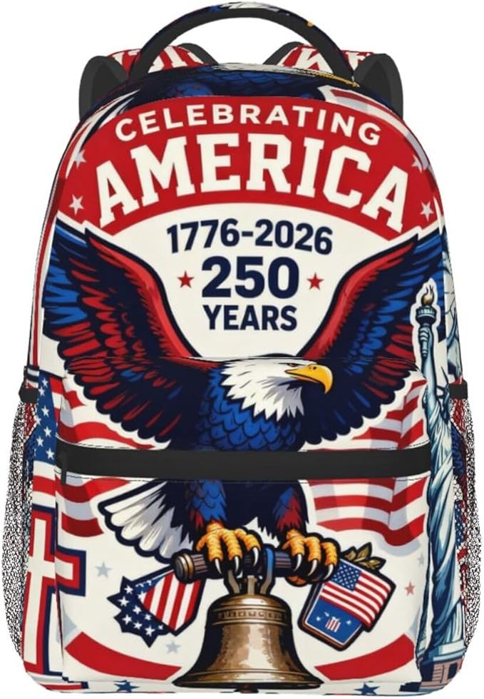 Lightweight Rucksacks for Camping Picnic Walking Cycling, Large Capacity Multipurpose Anti-Theft Carry On Bag, 250th Anniversary Freedom Eagle Art Travel Hiking Camping Rucksack