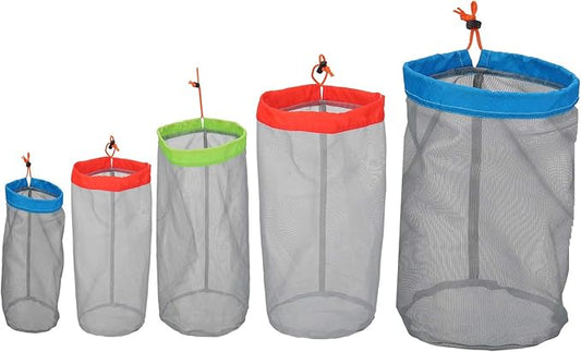 Alemon Small to XXlarge 5 Pcs Drawstring Mesh Stuff Sack, Ditty Bags Storage Pouch Bags Sleeping Bag for Travel Camping Hiking, Ultralight, Set of 5