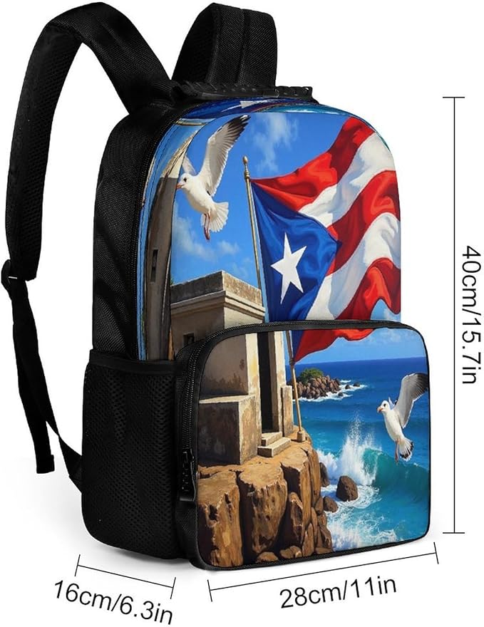 Daypack Polyester Anti-Theft Multipurpose Puerto Rico Flag Bookbag Big Capacity Gym Outdoor Hiking Backpack With Adjustable Shoulder Straps
