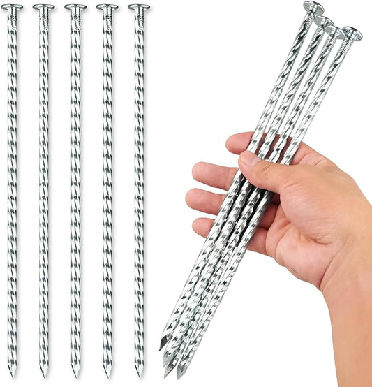 12-Inch Spiral Landscape Stakes, 25 Pcs Galvanized Metal Anchoring Spikes for Paver Edging, Artificial Turf, Weed Barrier, Bright Spike