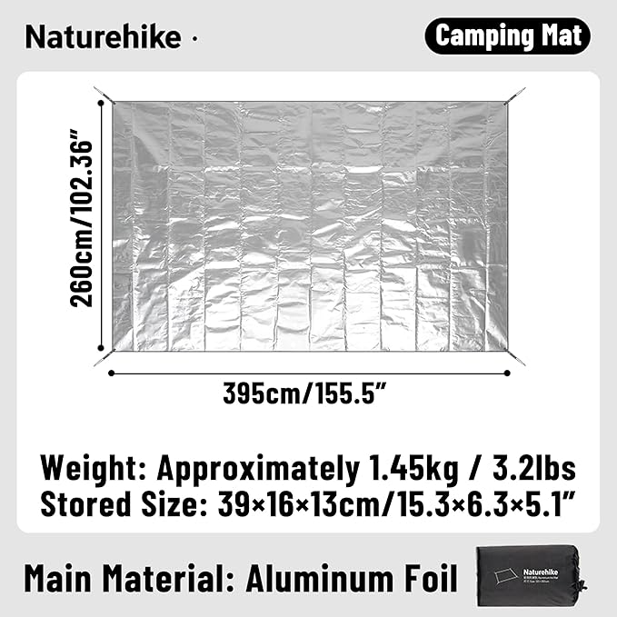 Naturehike Aluminum Foil Foldable Picnic Blanket, Ultralight Ground Sheet Mat, Waterproof Camping Tarp, Sleeping Pad for Outdoor Picnic,Camping,Beaches, Storage Bag Included (102.36×155.51")