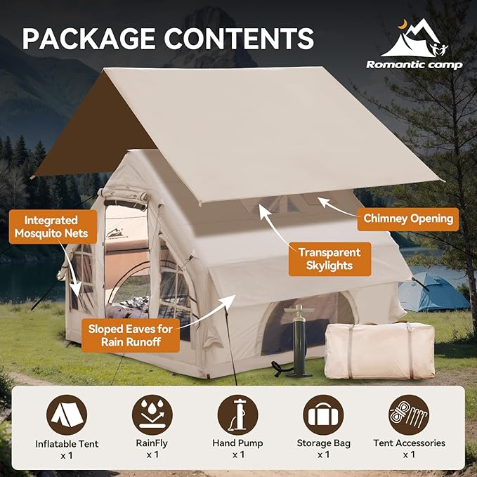 Inflatable Camping Tent with Pump,4-6 Person Waterproof Blow Up Air Tent for Camping Hiking,Easy to Set Up 4-Season Inflatable House Tent with Oversized Canopy.
