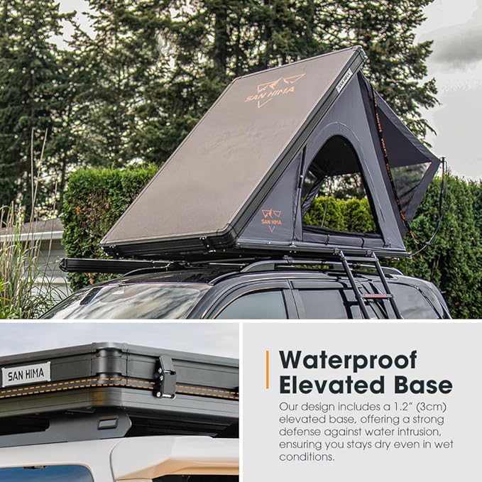 4.57" Slim Rooftop Tent Hard Shell, Waterproof Hotham Lite Aluminium Car Roof Tent with Tri-Color LED Strip Light, SUV Roof Rack Tent w/ 1.97" Thick Mattress, 2-3 People, Grey
