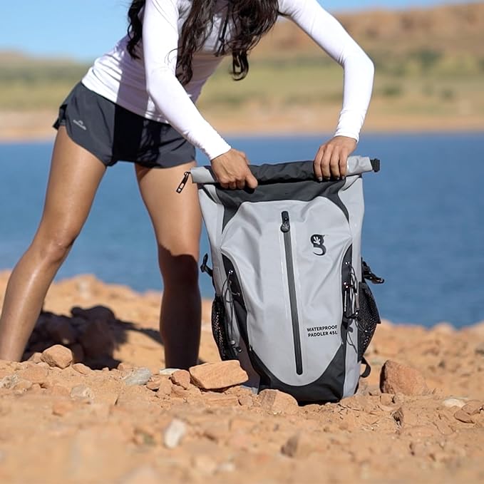 geckobrands Paddler Waterproof 45L Backpack, Large Dry Bag with Padded Shoulder Straps, Waist Strap, Chest Strap