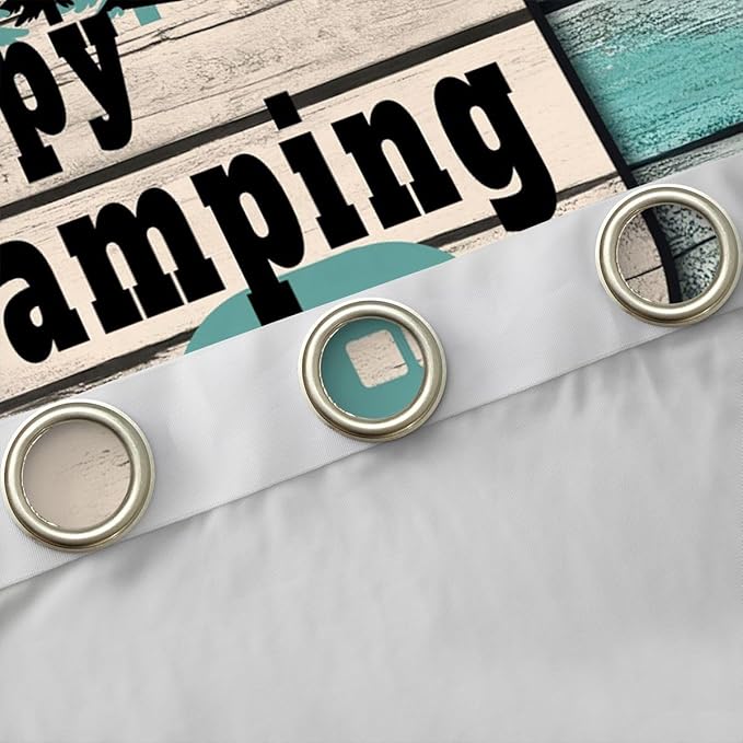 Erosebridal Camper Window Curtains 52" Wx84 L Happy Camping Blackout Curtains for Bedroom Living Room,Country Camping Adventure Window Treatments Sketch Drawing Wooden Farmhouse Drapes Decor 2 Panels