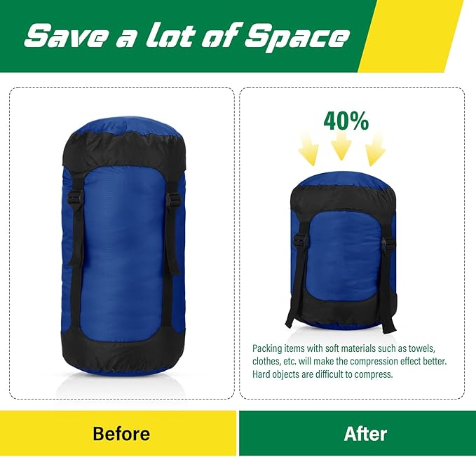 5 Pcs Compression Sacks for Backpacking 5L/10L/15L/20L/35L Camping Sleeping Bag Stuff Sack Water Resistant Sleeping Bag Storage Sack for Space Saving Hiking Gear