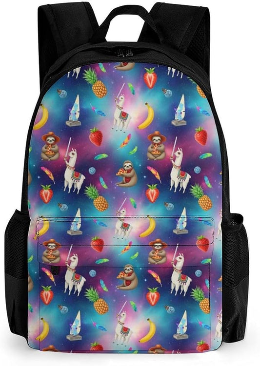 Casual Daypack Multipurpose Anti-Theft Large Capacity Carry On Bag, Funny Sloth Riding Llama Casual Daypack Climbing Shoulder Bag With Padded Straps