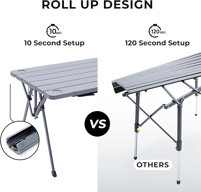Cococabana X Camphor Portable Folding Table with Adjustable Shoulder Strap for Camping, Tailgating, Picnic, RV - Roll Up Design, Quick Setup, Compact Size, Heavy-Duty, Scratch & Stain Resistant