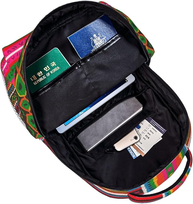 Daypack Anti-Theft Multipurpose Large Capacity Shoulder Bag, Colorful Mexican Blanket Stripes Art Travel Hiking Camping Rucksack With Smooth Zippers