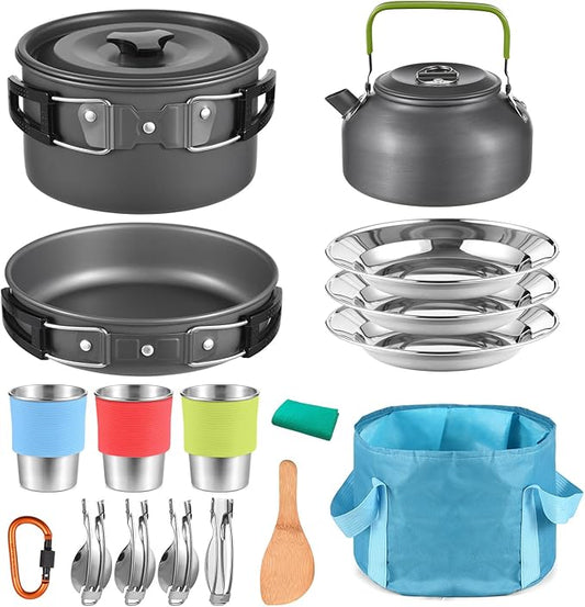 20PCS Camping Cookware Set Portable Lightweight Aluminum Pot Pan Kettle Utensils Kit for Outdoor Hiking Backpacking Picnic