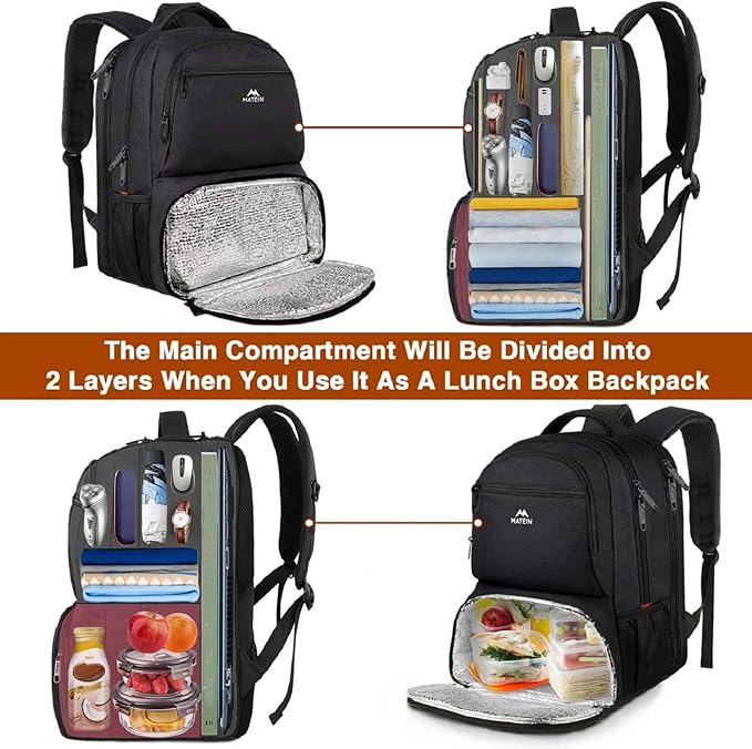 MATEIN Lunch Backpack for Men, 17 Inch Insulated Cooler Backpack with Lunch Compartment, Water Resistant Laptop Back Pack Computer Meal Prep Backpacks Mens Gifts Work Picnic College Travel