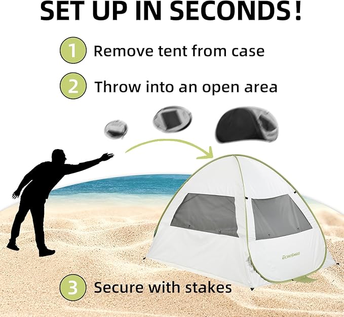 EchoSmile Pop Up Beach Tent for 4 Person Family, UPF 50+ Sun Shelter & Waterproof Beach Shade for Kids, Automatic Easy Setup Portable Cabana for Outdoor Travel (Green)