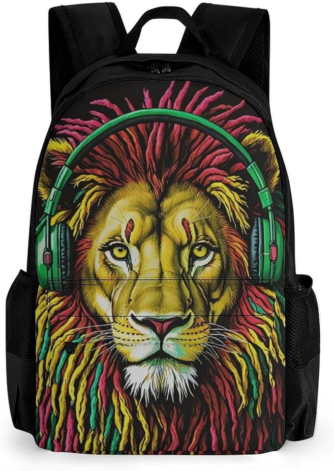 Polyester Daypack Backpack for Trekking Picnic Walking Cycling, Large Capacity Anti-Theft Multipurpose Shoulder Bag, Rastafarian Lion Rock And Roll Casual Daypack