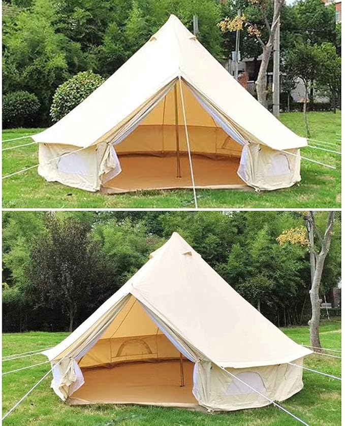 GeRRiT Large Camping Tent Bell Tent with Stove Hole Cotton Canvas Tents Yurt Tent 4 Season Indian Tent for Family Camping Outdoor Hunting Big Family Shelter Hello, 5M