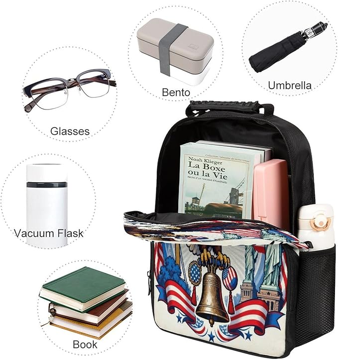 Men Women Polyester 250th Anniversary Freedom Eagle Art Casual Daypack Large Capacity Carry On Bag With Adjustable Shoulder Straps for Camping Work Running
