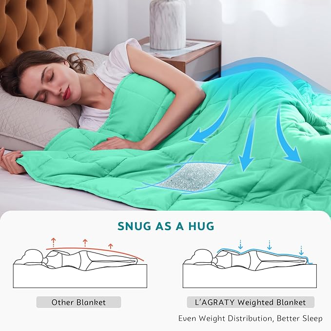 L'AGRATY Weighted Blanket - 60"x80" 20lbs Cooling Breathable Heavy Blanket Microfiber Material with Glass Beads for Adult All-Season Summer Fall Winter Soft Thick Comfort