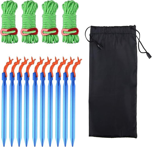 TRIWONDER Aluminum Tent Stakes Pegs & Reflective Guylines with Tent Cord Tensioners for Camping, Hiking, Backpacking (Green)