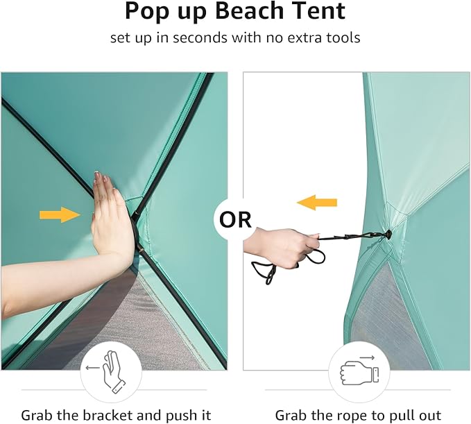 Old Bahama Bay Pop Up Beach Tent, Portable Shade Sun Shelter UPF50+ UV Protection for 4 Person Extendable Floor for Fishing Hiking Camping, Waterproof Windproof（Mint Green
