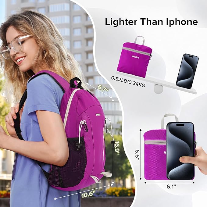 15L Water-resistant Hiking Daypack for Women, Small Backpack Travel Outdoor, Lightweight Day Pack with Tool Loops