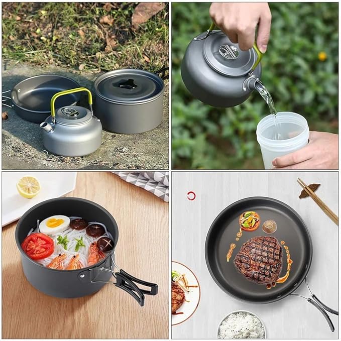 Camping Cookware Set Aluminum Nonstick Portable Outdoor Tableware Kettle Pot Cookset Cooking Pan Bowl for Hiking BBQ Picnic