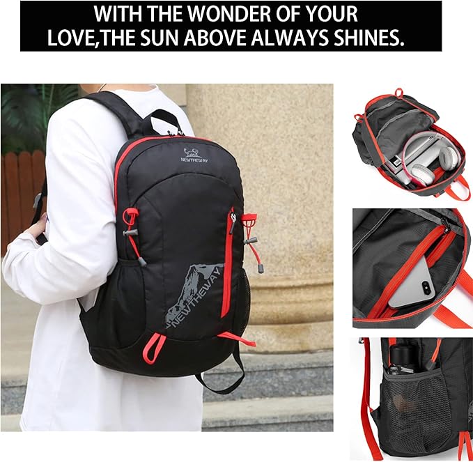 Lywencom Hiking Backpack,20L sports lightweight folding waterproof ultra-light backpack suitable for outdoor camping picnic (black)