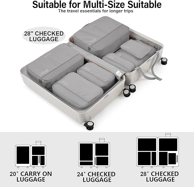Hanke 7 Set Compression Packing Cubes for Travel, Expandable Large Packing Cubes for Suitcases and Backpack, Luggage Packing Organizer Bags with Double Zipper as Travel Essentials