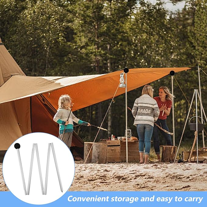 Beach Tent Poles Replacement - 6.56Ft Awning Poles with Ground Stakes for Tarp Canopy, Foldable Aluminum Alloy Tarp Poles for Camping, Parties, Fishing, and Hiking, 2-Pack
