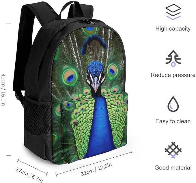 Daypack Backpack Anti-Theft Multipurpose Big Capacity Bookbag, Peacock Feather Business Computer Bag With Side Pockets