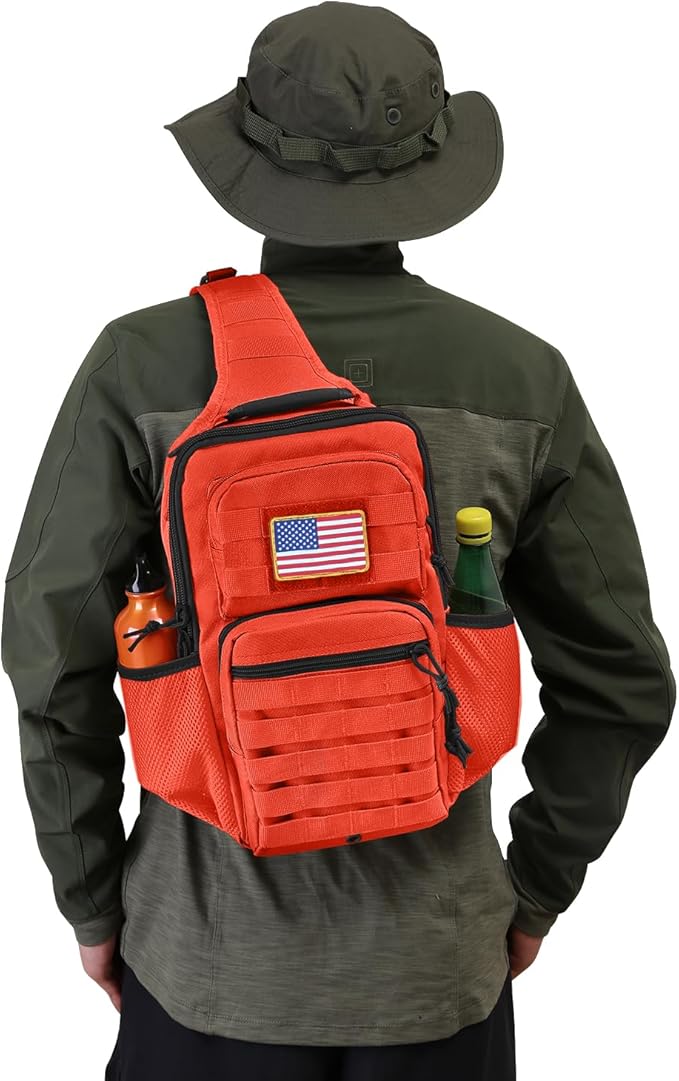 Rover Sling Pack Tactical Shoulder Sling Bag Backpack with Bottle Holder Crossbody Chest Bag, Orange