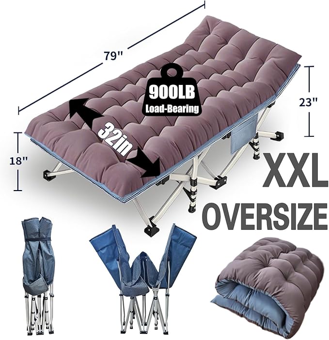2 Pack Extra Large Cot 79" L x 32" W x 18" H Camping Cot with Comfortable Mattress XXL Sleeping cots for Adults 2 Person Camping Cots Include Carry Bag for Adults Hiking Camping Indoor Outdoor