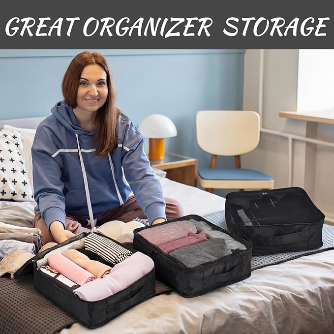Silkfly 8 Pcs XL Packing Cube for Travel Luggage Organizer Suitcase High Capacity Large Packing Bag Bulk Reusable Mesh Travel Cube for Hiking Camping Accessory, 17.7 x 13 x 4.7 Inch (Black)