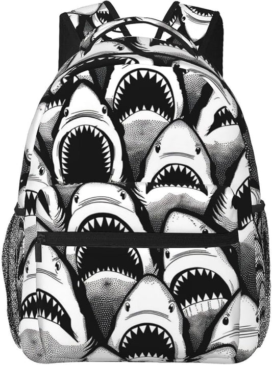 Lightweight Daypack Bookbag for Trekking Business Walking Cycling, Big Capacity Anti-Theft Multipurpose Carry On Bag, Animal Black And White Sharks Art Business Computer Bag