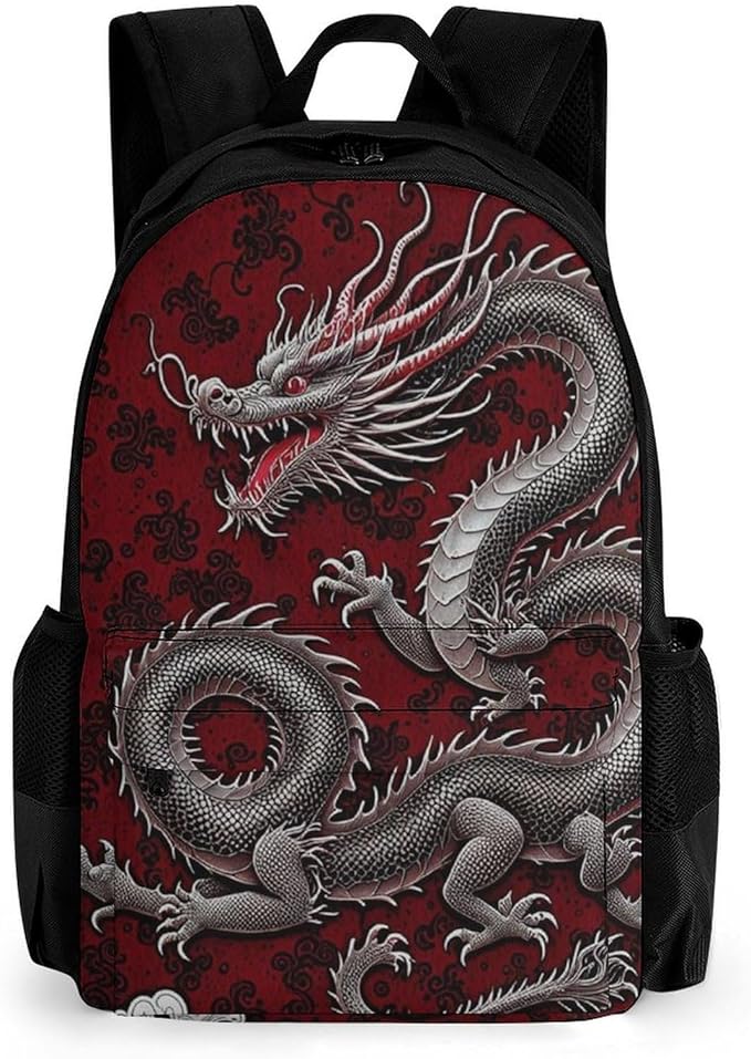 Supdreamc Backpack Anti-Theft Multipurpose Large Capacity Carry On Bag, Chinese Dragon Art Camping Outdoor Backpack With Side Pockets