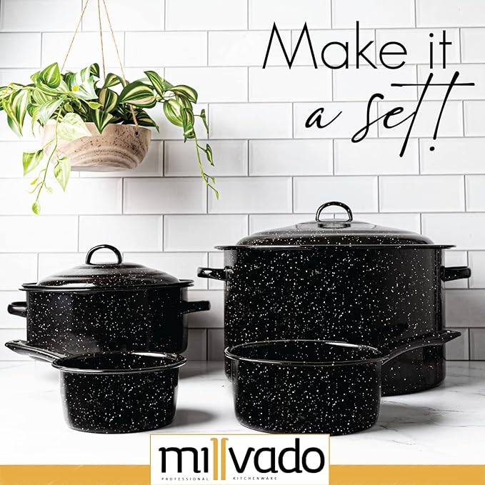 Granite 5 Qt Stockpot, Nonstick Soup Pot With Lid, Speckled Enamel Ware Cookware, Large Stock Pot For Boiling and Cooking, Big Granite Cooking Pot for Stovetop, Campfire, Outdoor Stove