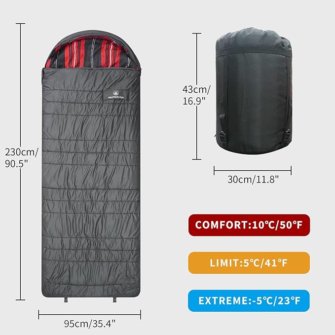 Mountainlodge Polycotton Sleeping Bag for Adult,Cold&Warm Weather Large with Compression Sack and Water Resistant for Family Camping,Travel and Car Camping