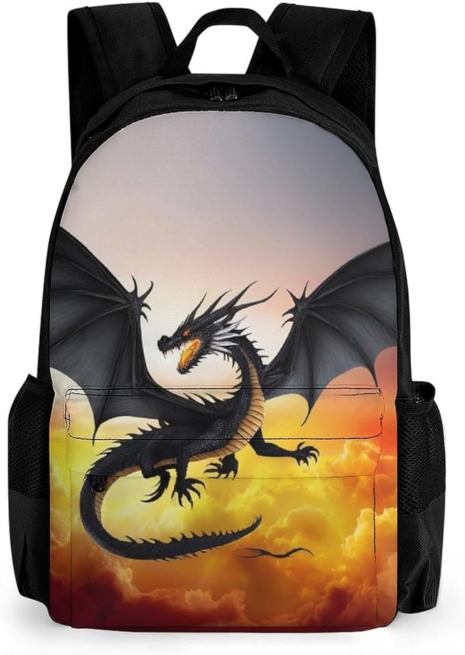 Polyester Daypack Backpack for Climbing Outdoors Running, Big Capacity Multipurpose Anti-Theft Bookbag, Fire Cool Dragon Travel Hiking Camping Rucksack
