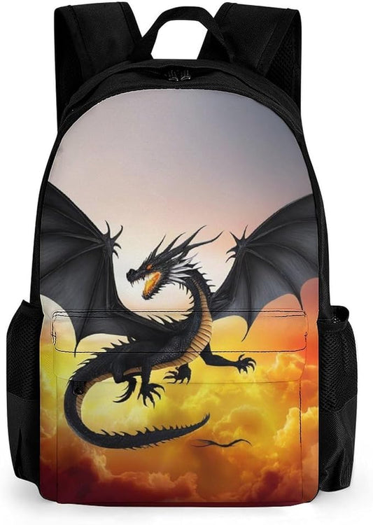 Polyester Daypack Backpack for Climbing Outdoors Running, Big Capacity Multipurpose Anti-Theft Bookbag, Fire Cool Dragon Travel Hiking Camping Rucksack