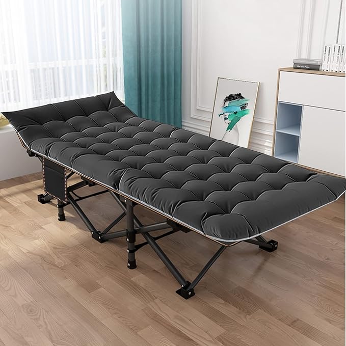 LILYPELLE Folding Camping Cot, Extra Wide Heavy Duty Sleeping Cots with Carry Bag, Double Layer Oxford Portable Travel Camp Cots for Home, Office Nap and Outdoor Beach
