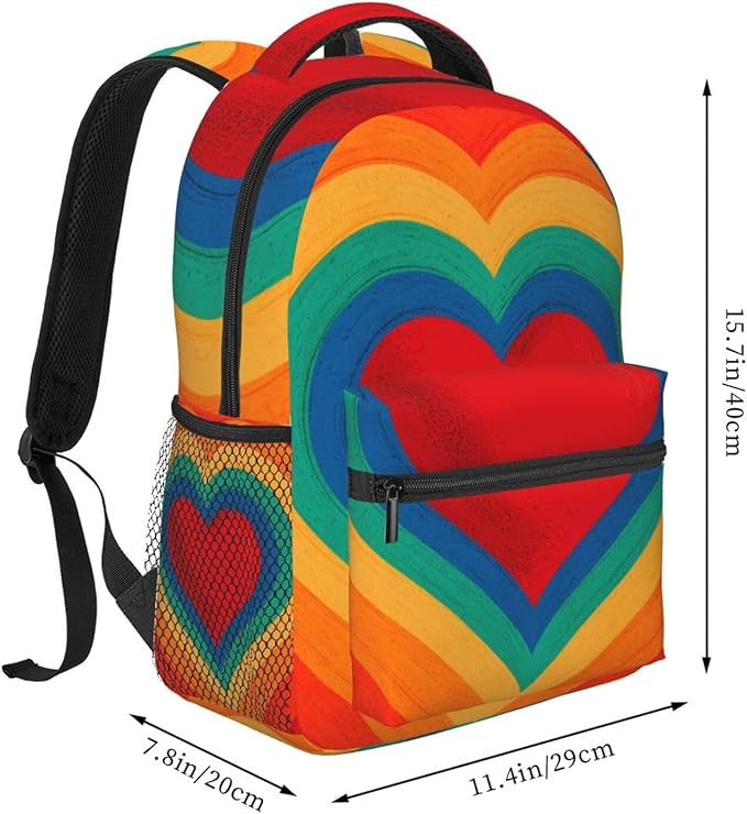 Men Women Polyester Love Heart Tie Dye Daypack Big Capacity Shoulder Bag With Smooth Zippers for Hiking Work Walking Cycling