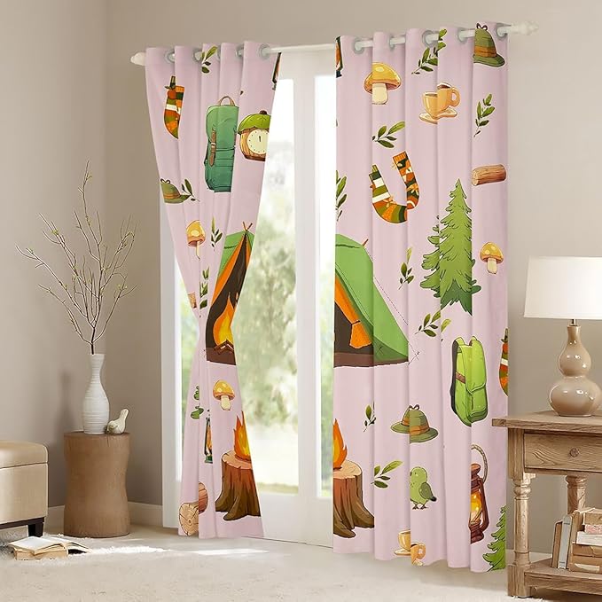 Feelyou Pink RV Camping Camper Curtains for Bedroom Living Room Camping Theme Blackout Shades Camper Room Darkening Curtain Window Treatments, 2 Panels 38 x 54 Inch Decor
