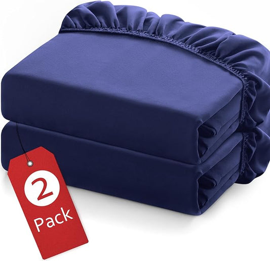 Twin Fitted Sheets 2 Pack Only, Mattress Up to 14 Inches Deep Pocket, Ultra Soft and Breathable Twin Bed Sheets, Long Lasting Single Fitted Sheets, Navy