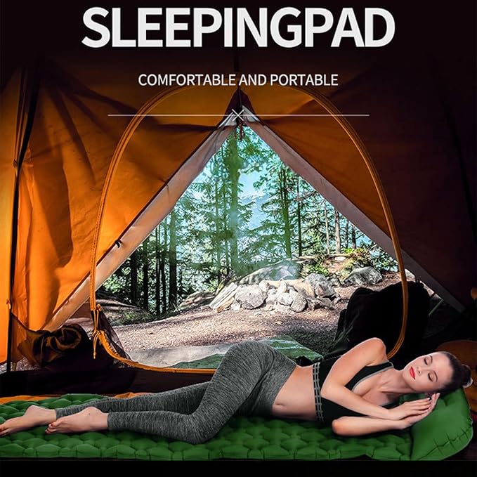 Fay Bless Sleeping Pad for Camping 1 Person, 200×65×6 cm, 30s Inflate by Foot-Pressing, Waterproof (Green Single)