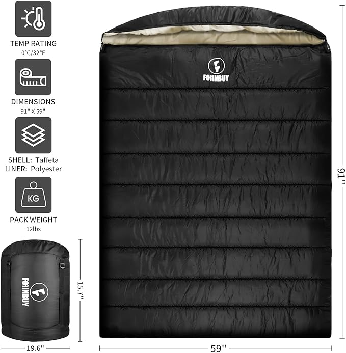 Double Sleeping Bag for Adults, XL Queen Size 2 Person Waterproof Sleeping Bag for Cold Weather & Warm, Perfect for Couples Family RV Travel and Tent Camp