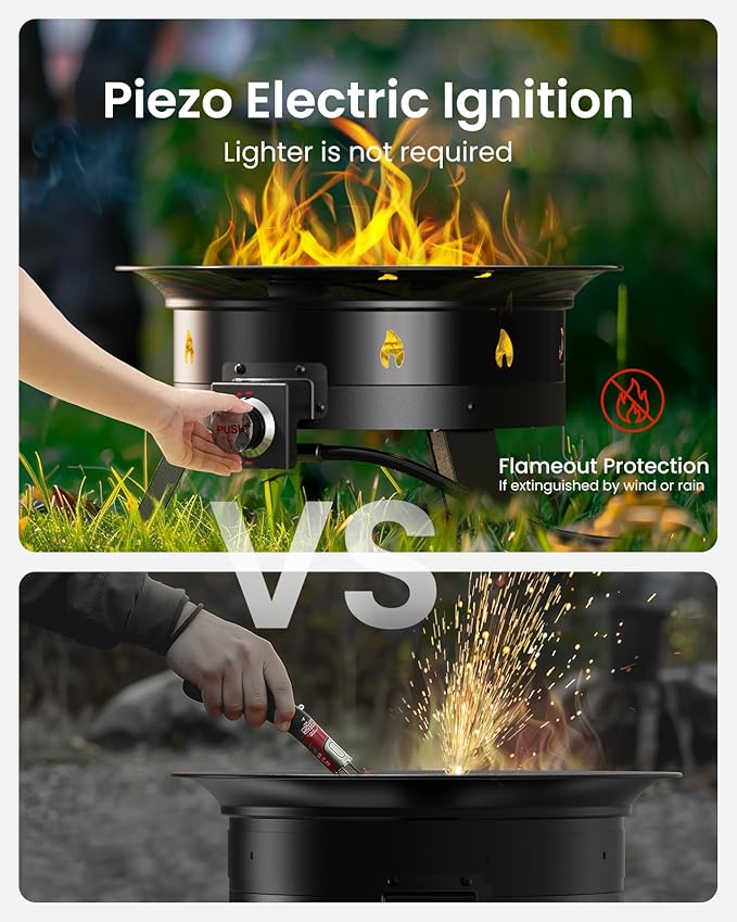 Ciays Large Propane Fire Pit 19 Inch, Gas Fire Pit with Grill Grate, Folding Legs, Hose Hooks, Propane Tank Holder, Cover & Carry Strap, CSA Certified Portable Outdoor Fire Pit for Camping, 58,000 BTU