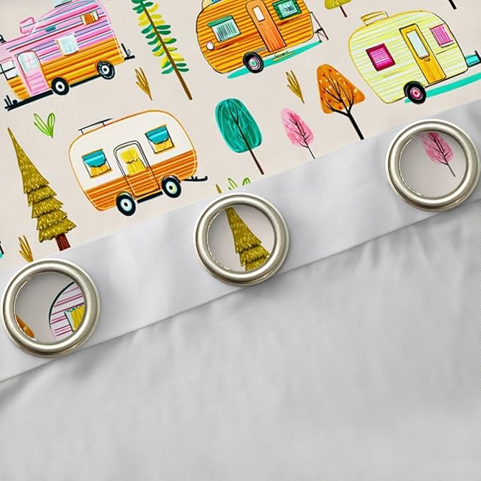 Feelyou Camper Camping Blackout Curtains RV Travel Trailer Darkening Drapes for Bedroom Living Room Decor Camping Theme Thermal Insulated Shades Window Treatments, 2 Panels 52 x 84 Inch