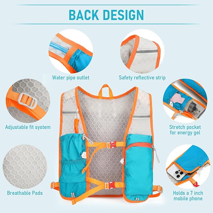RYACO Lightweight Hydration Backpack, Running Backpack with 2L Water Bladder, Hiking Hydration Water Daypack for Cycling Rave for Men Women