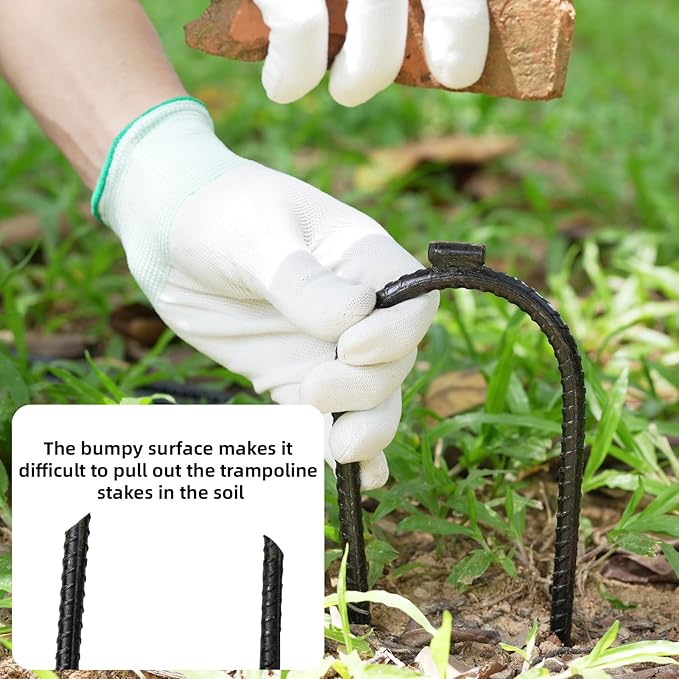10"x3" U-Shaped Rebar Stakes - Heavy Duty Safety Ground Anchor for Trampoline, Wind Stake, Garden Fence, Landscape Edge, Outdoor Use