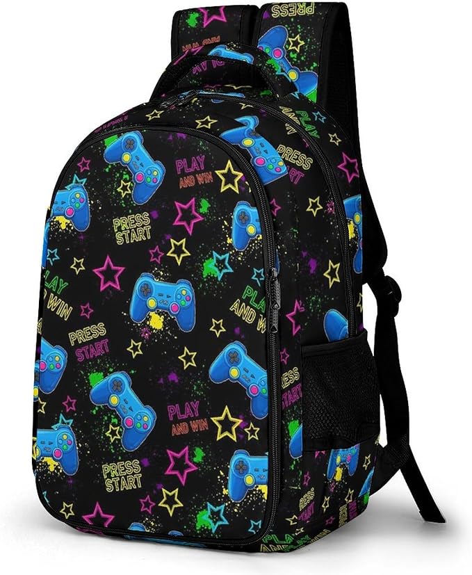 Travel Laptop Backpack Cool Blue Video Game Weapon Games Pattern for Men Women, Water Resistant Business Anti Theft Computer Bag with Multi Compartments for College Work Hiking