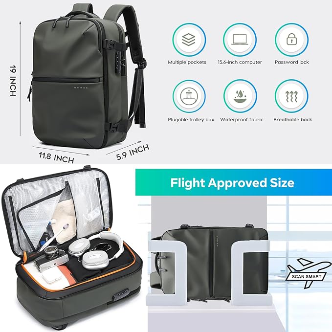 BANGE Travel Laptop Backpack for 15.6inch, Waterproof Weekender Bag with Water Bottle Holder, Carry-On Suitcase Luggage Backpack for Airline Traveling