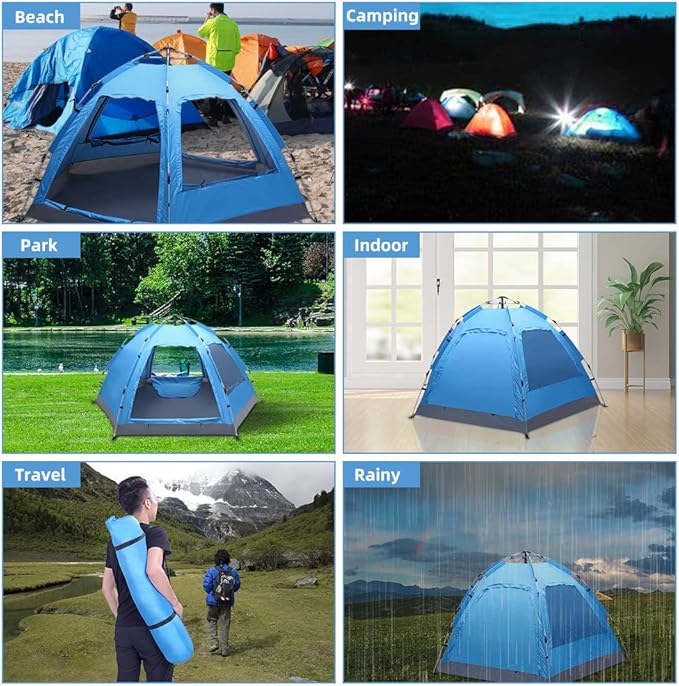 3-4 Person Automatic Family Tent, Instant Pop Up Waterproof for Camping Hiking Travel Outdoor Activities, Sports Tent Camping, Sun Shelters Tent, Advanced Venting Design